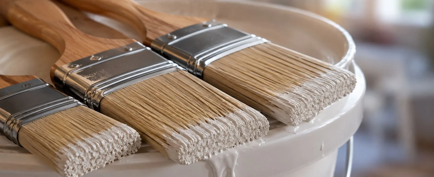 Brochas nuevas sobre tineta de pintura